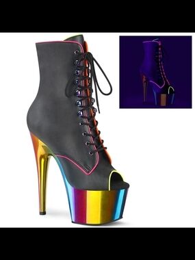 NEW Pleaser Adore Black/Multicolor/Rainbow Chrome 7 Inch Heel Boots size 12